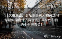 【火爆直击】影坛重量级人物突然现身疑似操盘地下资金链，其身份和目的令全网震惊！